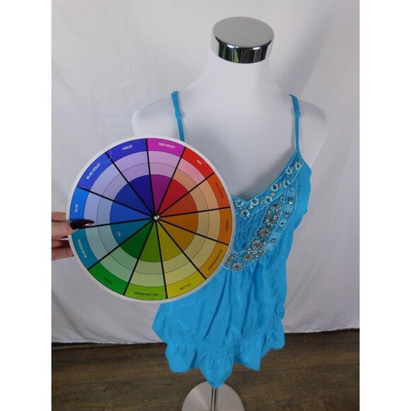 Apt 9 Turquoise Beaded Boho Tank M - Ruffle Hem Embellished - Excellent - Picture 8 of 11